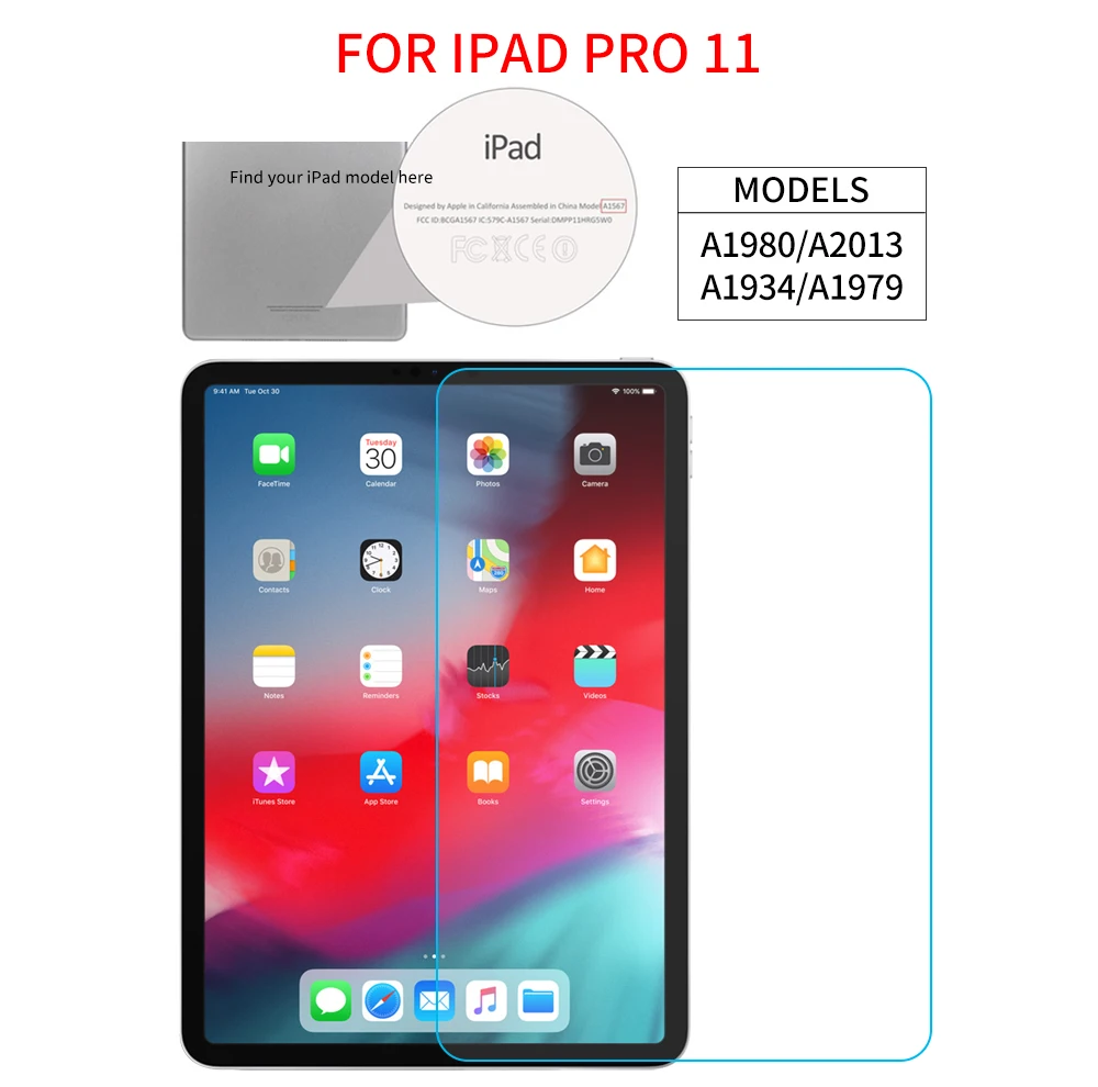 Для iPad iPhone 7 iPad7 Экран протектор для iPad Pro 11 10,5 закаленное Стекло пленка для iPad 10,2 9,7 воздуха 1 2 3 iPad mini 4 5 - Цвет: For iPad Pro 11 2018