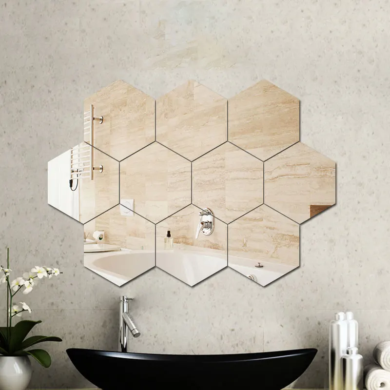 Hexagonal Acrylic Mirror Wall Stickers Diy Acrylic Self - Temu