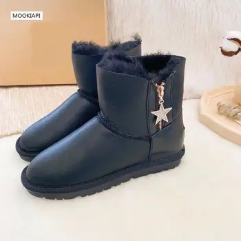 

The latest fashionable women's snow boots in Europe in 2019, real sheepskin, 100% natural wool, shoes with zipper, free delivery