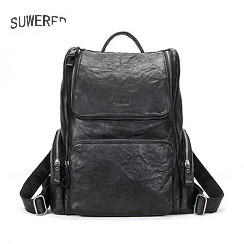 

Black angel Scratch Wrinkle leather Practical 13.3 inch Computer Men's Backpack large Capacity Casual men's backpack