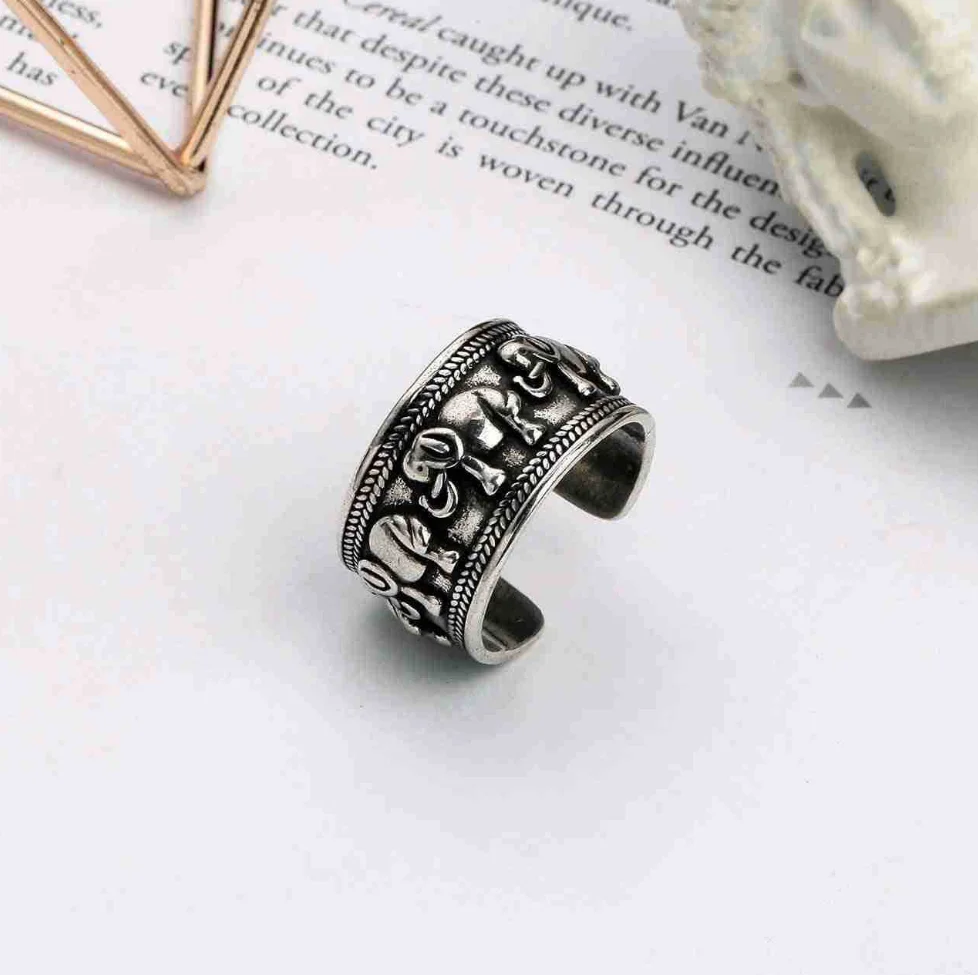 

New autumn and winter 925 sterling silver punk style ring fashion elephant retro wild ring men and women