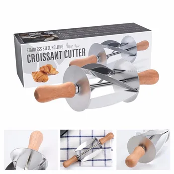 

Croissant Maker Stainless Steel Roller Slices with Oaken Handle Perfect Shaped , Rolling Knife Kitchen Baking Tools