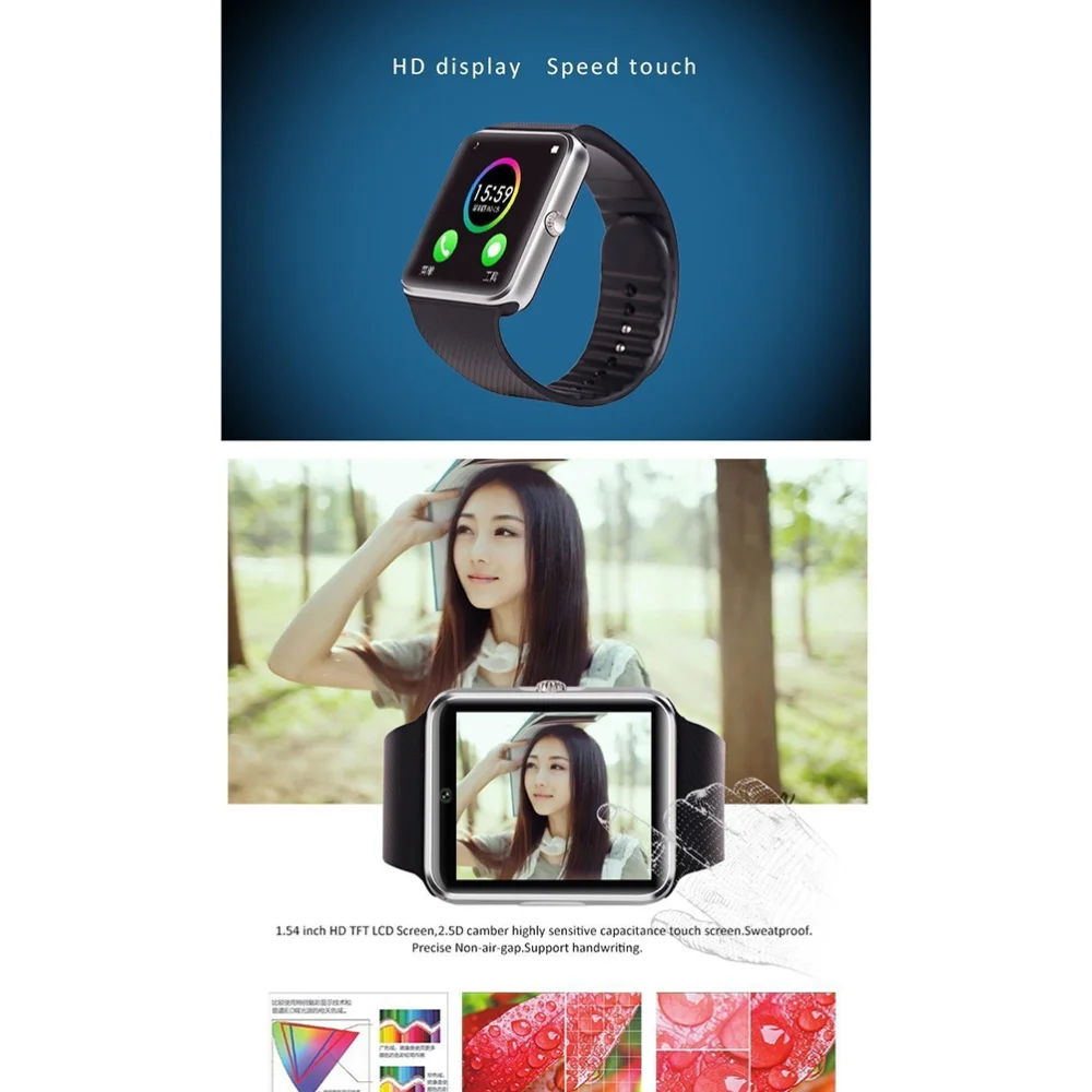 Умные часы GT08 с слотом для sim карты и камерой 2.0MP телефонов iPhone / Samsung Android