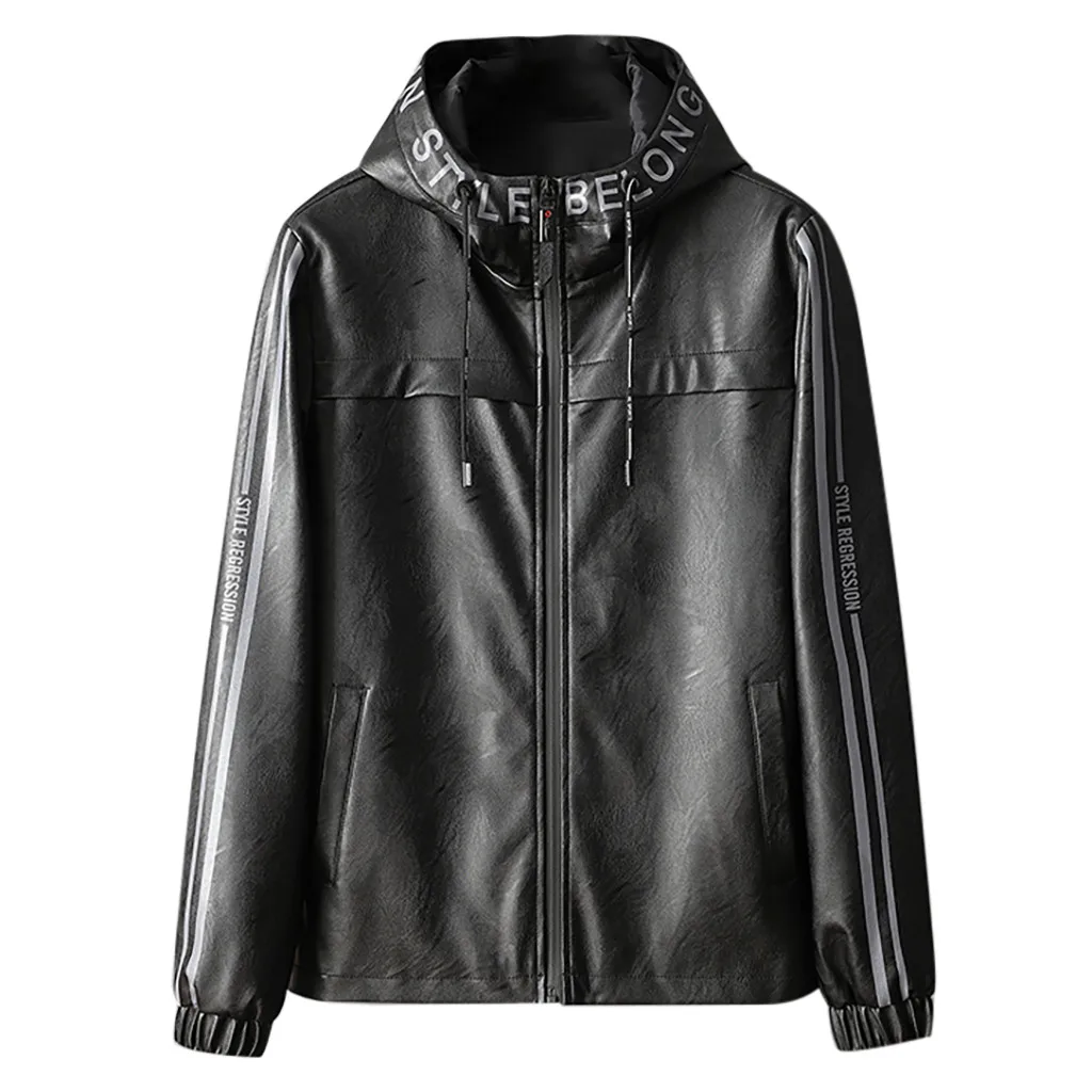

Tide Men Leather Jacket Pu Leather Jacket Removable Hood Motorcycle With Oblique Zipper For Men Large Size Hoodie Imitation Coat