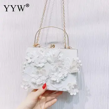 

Floral Evening Bags Wedding Handbag With Pearl Chain Party Bags For Ladies 2019 New Fashion Crossbody Shoulder Bag Purse