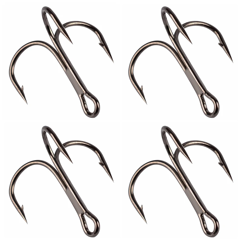 50pc FishHook Fishing Hook High Carbon Steel Treble Hook Fishing Tackle Round Bent Treble Saltwater Bass FD87 Outdoor