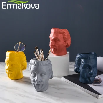

ERMAKOVA Einstein Avatar Vase Human Head Vase Portrait Flower Pot Pen Holder Storage Tank Flower Arrangement Scientist Statue