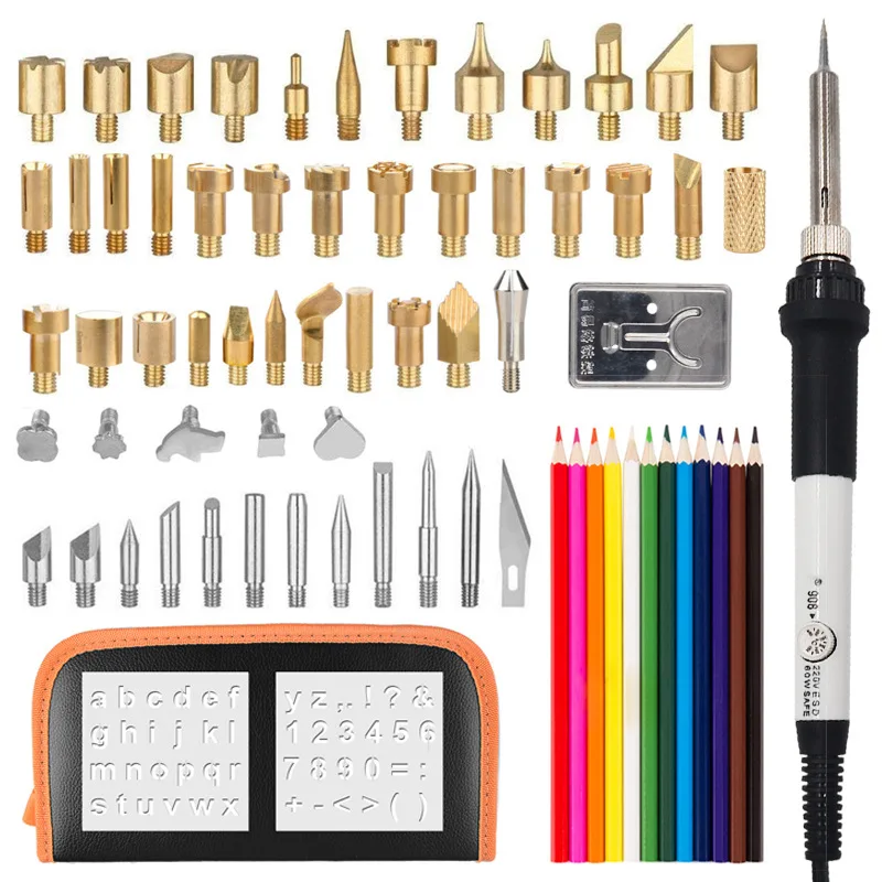 

Pyrography Electric Soldering Iron Suit 71 Pieces Carving Soldering Iron Hot Printed Pattern Pyrography Electric Soldering Iron