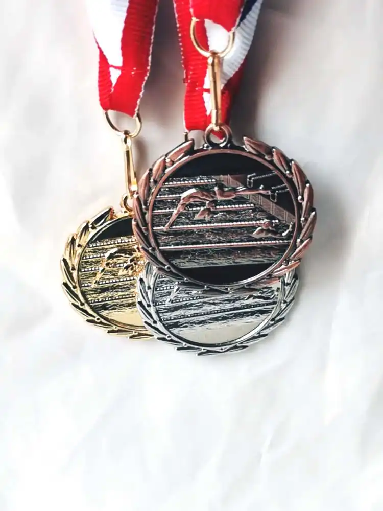 Free Engraving up to 45 Letters AM5536.12 Swimming Medal Gold 50 mm,with ribbon