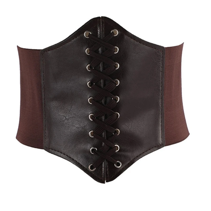 Womens Artificial Leather Underbust Corset Waist Belt Steampunk Vintage Sexy Bustier Criss Cross Lace-Up Elastic Cincher Girdle sparkly belt