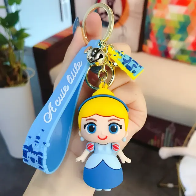 Disney Princess Keychain Cinderella Snow White Belle Mermaid Alice Figures Cute Cartoon Car Bag Key Ring For Bag Pendant 4