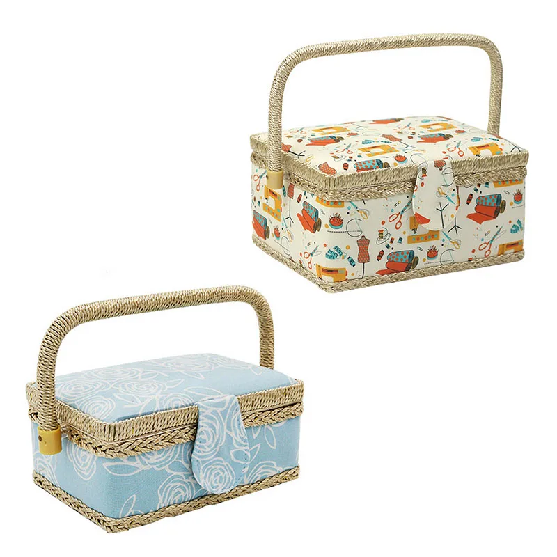 Fabric Craft Home Sewing Accessories Sewing Box With Handle Floral Print Basket 