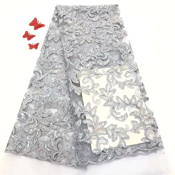

New Design Grey Sequins French Lace Fabric High Quality African Net Lace Fabric Sequins Nigerian Lace Fabric For Wedding Dress