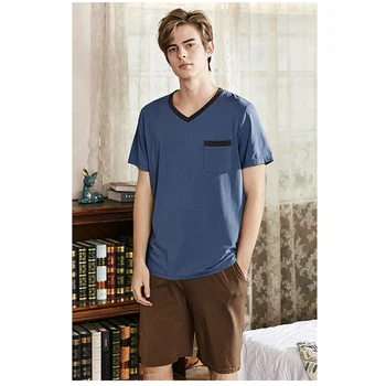 

2020 Summer new plus sizes 2pcs suits men pajamas Modal solid color sleepwear maleshort top and shorts outdoor casual homewears