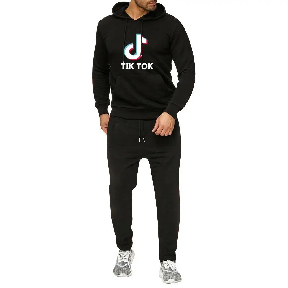 

2020 Cross -Border Selling Plus Velvet Hooded Sweater Suit sporting pant+coat warm men's set
