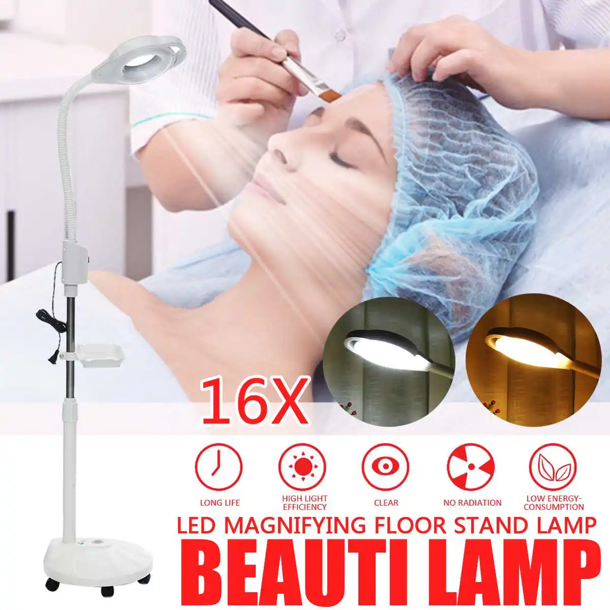 

16X Diopter LED Magnifying Floor Stand Lamp Magnifier Glass Warm Cold Ligth Len Facial Light For Beauty Salon Nail Tattoo