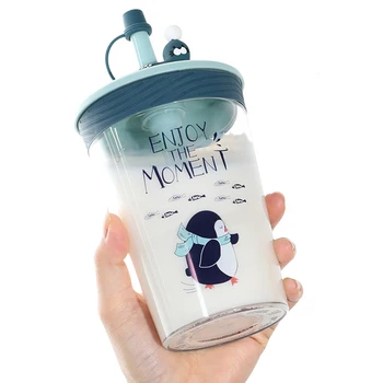 

GUIBOBO Coffee Milk Cup With Straw Tritan BPA Free Cold Beverage Drinkware Cute Cartoon NO020529726