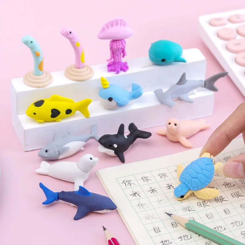 Sea Lion Shark Marine Animal Combination Eraser Creative Cute Novelty Kids Student Learning Office School Supplies Stationery