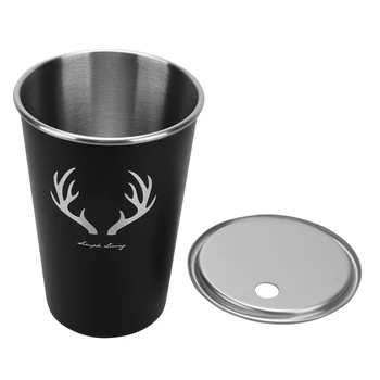 

1PC 500ml Stainless Steel Mug Practical Beer Cup Coffee Milk Cup Container with Hole Style Lid for Home Outdoor Camping