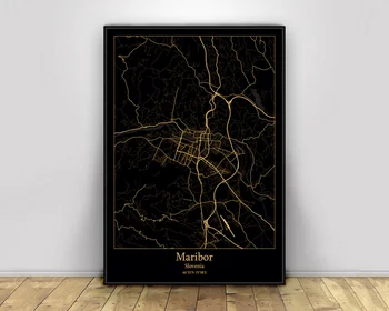 

Maribor Slovenia Black&Gold City Light Maps Custom World City Map Posters Canvas Prints Nordic Style Wall Art Home Decor