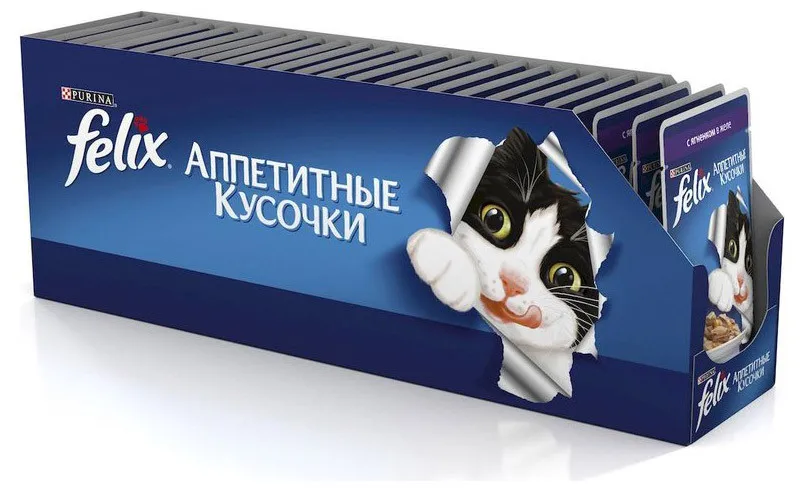 Корм влажный Felix «Аппетитные кусочки» для кошек с ягненком, 85 г(24 шт