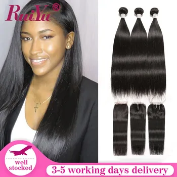 

Brazilian Straight Hair Weave Bundles With Closure Human Hair Bundles With Closure With Baby Hair Remy Hair Extension RUIYU Hair