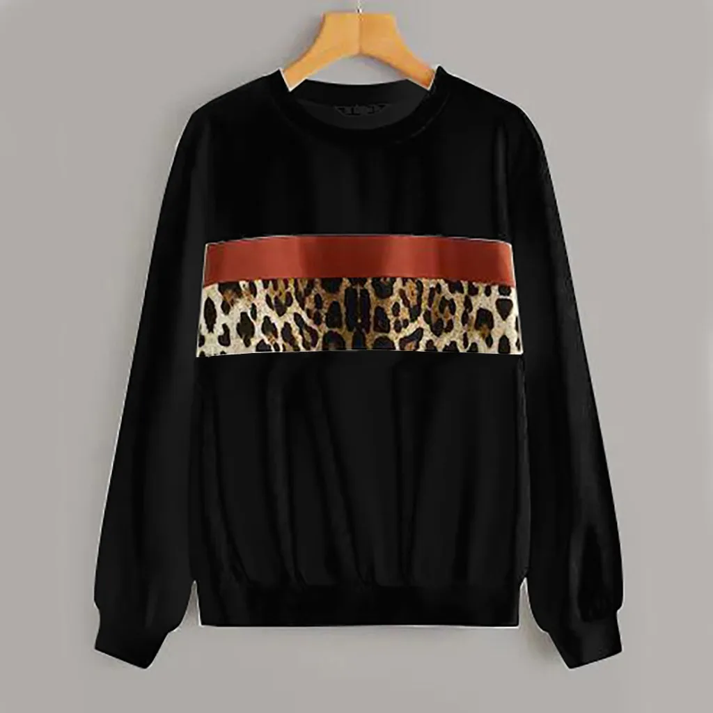 Hoodies Women 2019 Leopard O-neck Patchwork Harajuku Streetwear Fashion Hoodie Hoodies And Sweatshirts Women Pullovers Clothes