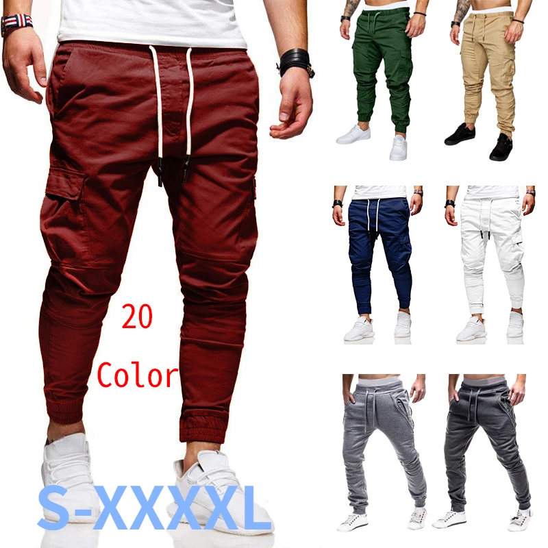Pantalones de correr informales para hombre, pantalón largo elástico de algodón, Color sólido, militar, novedad de 2021