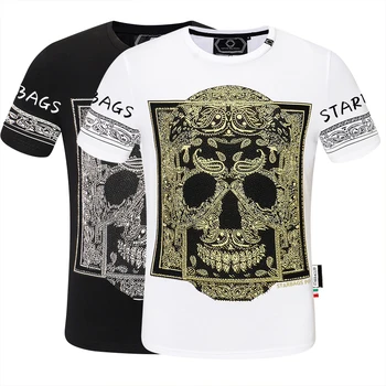 

fashion pp Original Summer new men set diamond personality skull cool slim short-sleeved T-shirt