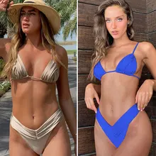 Miyouj Newest Sexy Bikinis Female Micro Folds Swimwear Women High Cut Bikini Set String Swimming Suit For Women White Swimsuit