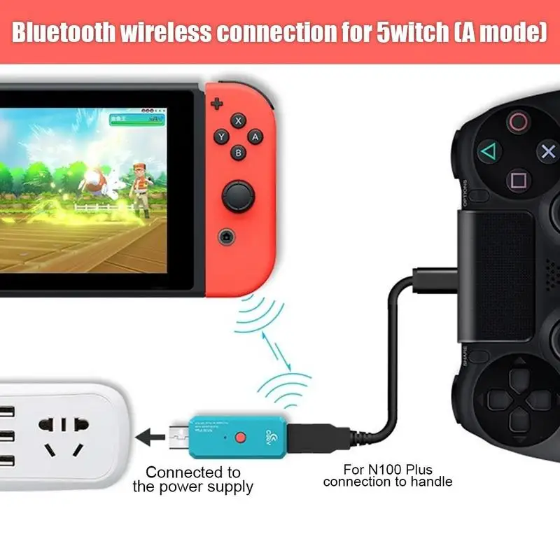 New-N100PLUS-NS-Wireless-Adapter-Wireless-Bluetooth-Game-Controller-Converter-for-Switch-PS3-PS4-Joy-Con (3)