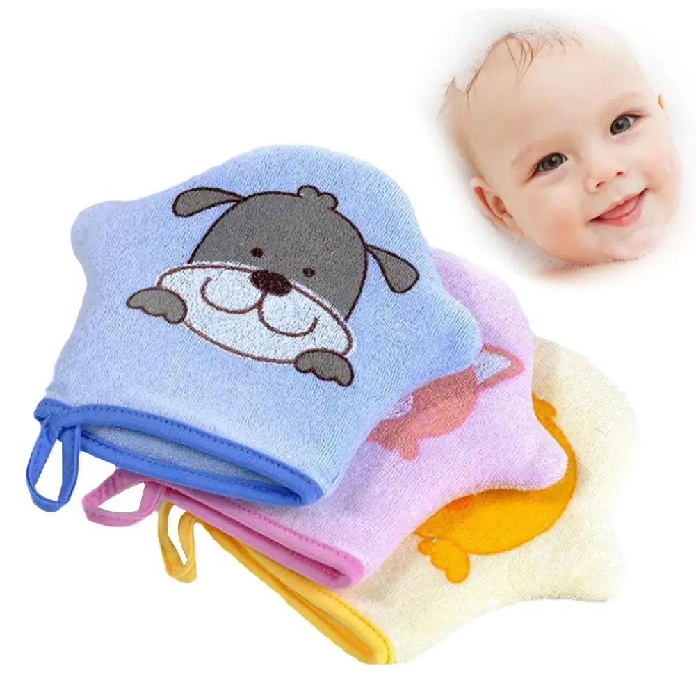 Cute Animal Cartoon Duck Print Baby Soft Cotton Bath Shower Exfoliating Rubbing Towel Glove Sponge children's bath towel bath