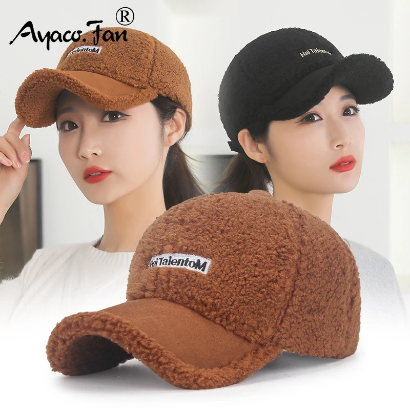 Warm Baseball Cap Winter Autumn New Lamb Cashmere Sunhat Embroidered Women Teens Teddy Velvet Snapback Caps Hip Hop Fishing Hat