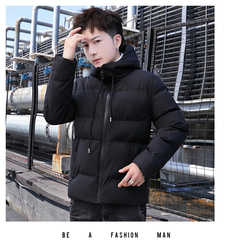 Men's jacket 2021 new cotton-padded jacket youth short hooded padded jacket Korean casual down jacket men's parka coat fur parka coat