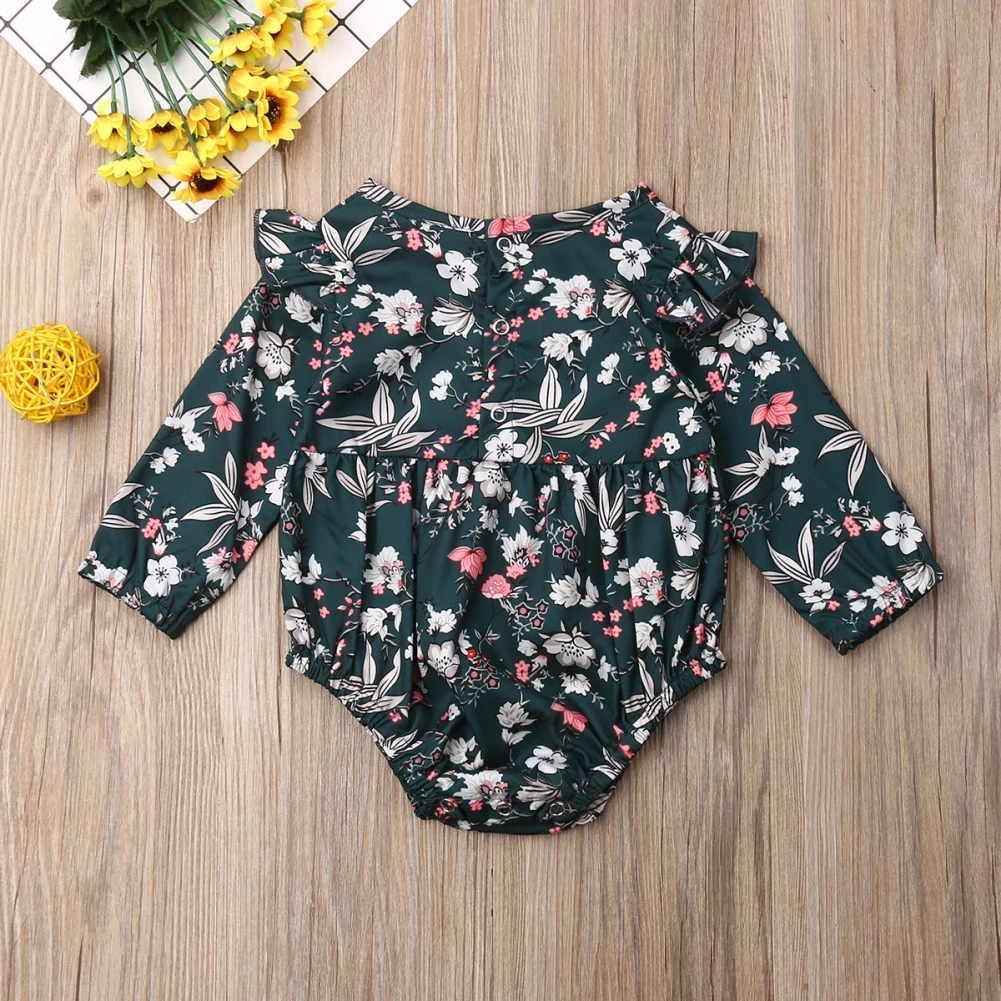 Emmababy Одежда для новорожденных девочек, Классический комбинезон с длинными рукавами и цветочным принтом, боди, комплект одежды