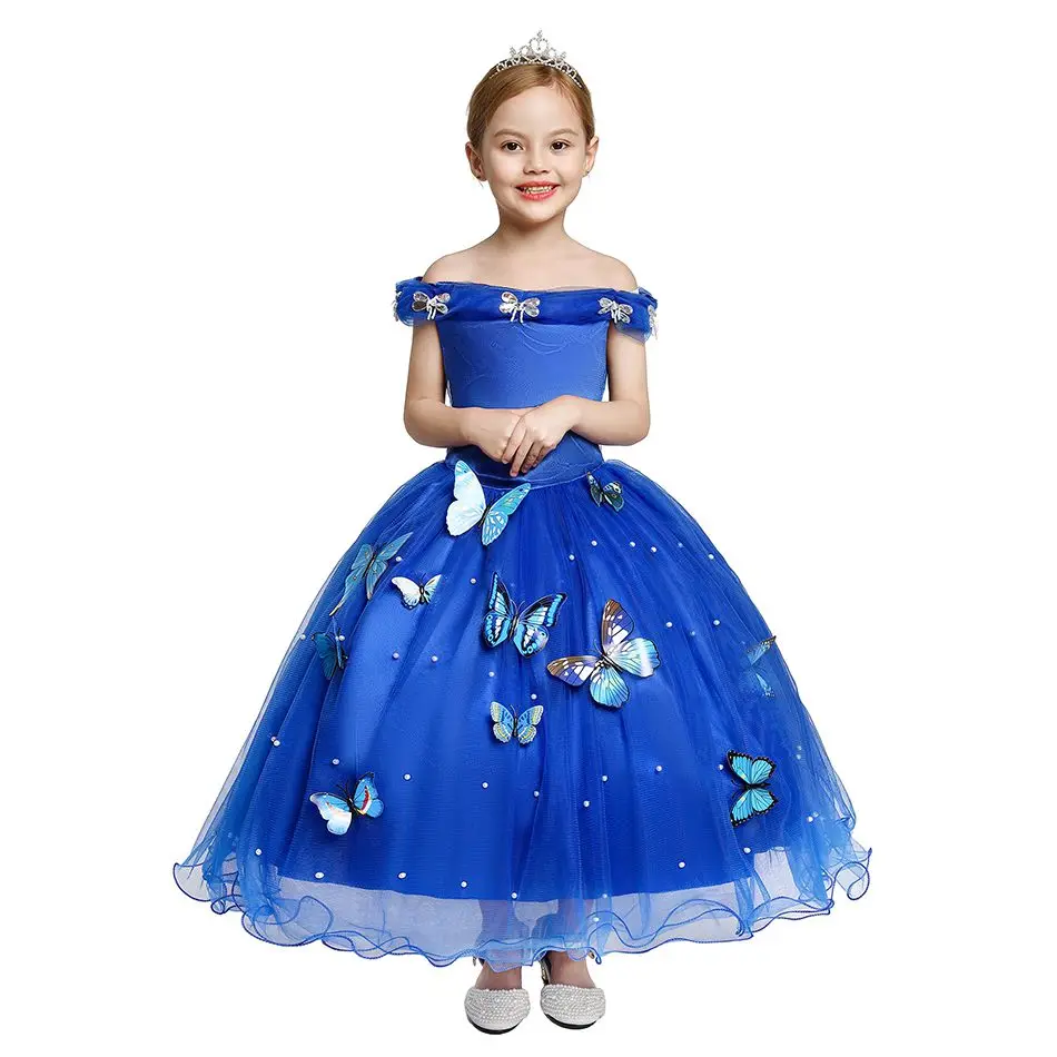 Princess Cinderella Off Shoulder Pageant Ball Gown - Girls Deluxe Fluffy Bead Halloween Party Costume by MUABABY image 4