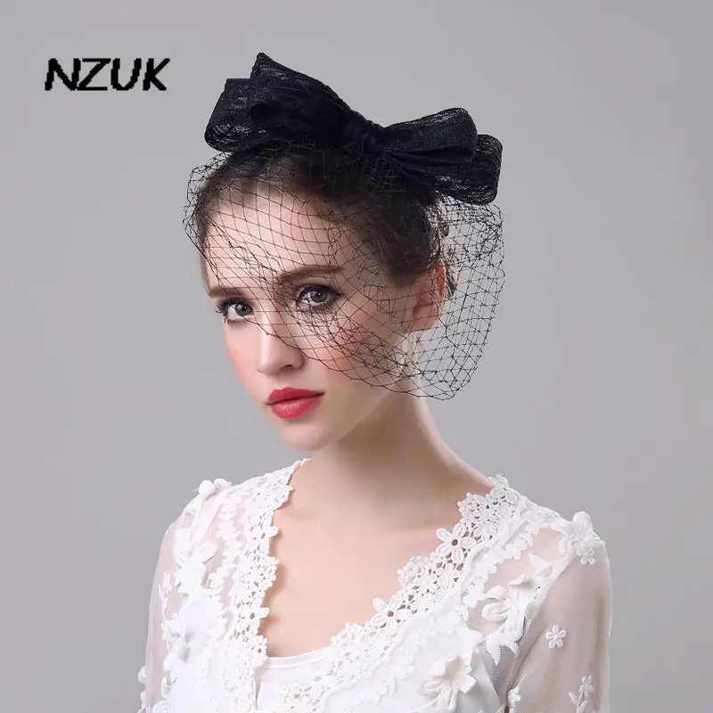 

NZUK Black Bridal Hat with Veil Fascinator Big Bow Bride Net Wedding Hats Fashion Face Veils Womens Wedding Hats Accessories