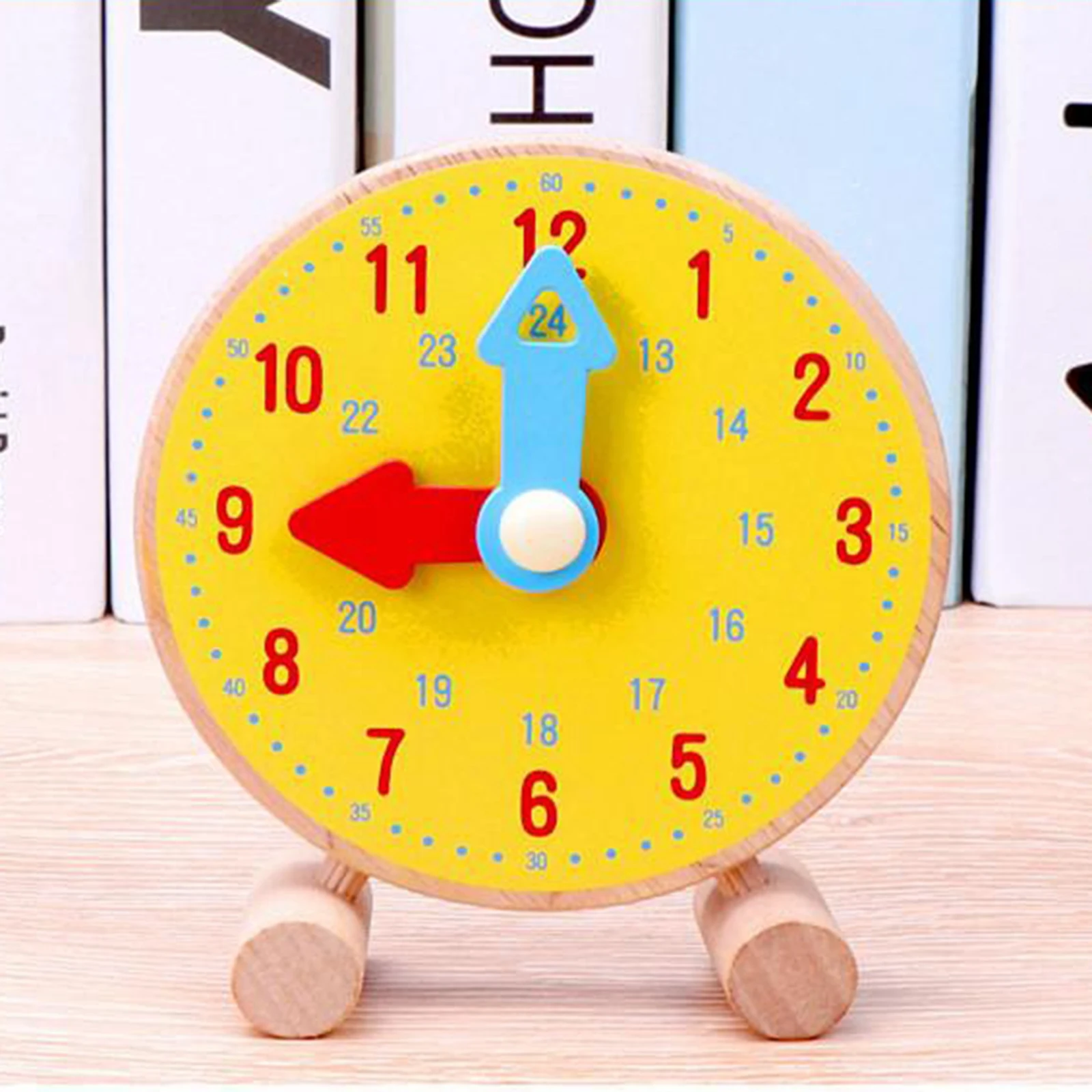 

Wooden Teaching Clock Learn To Tell the Time Clock Toy for Kids Early Development