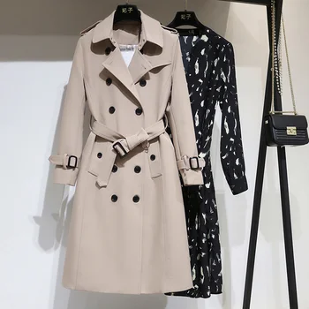 

Women Trench Coat Double-Breasted Long Women Outwear Office Epaulet-Design Chic Autumn Casual Outwear Waistcoat