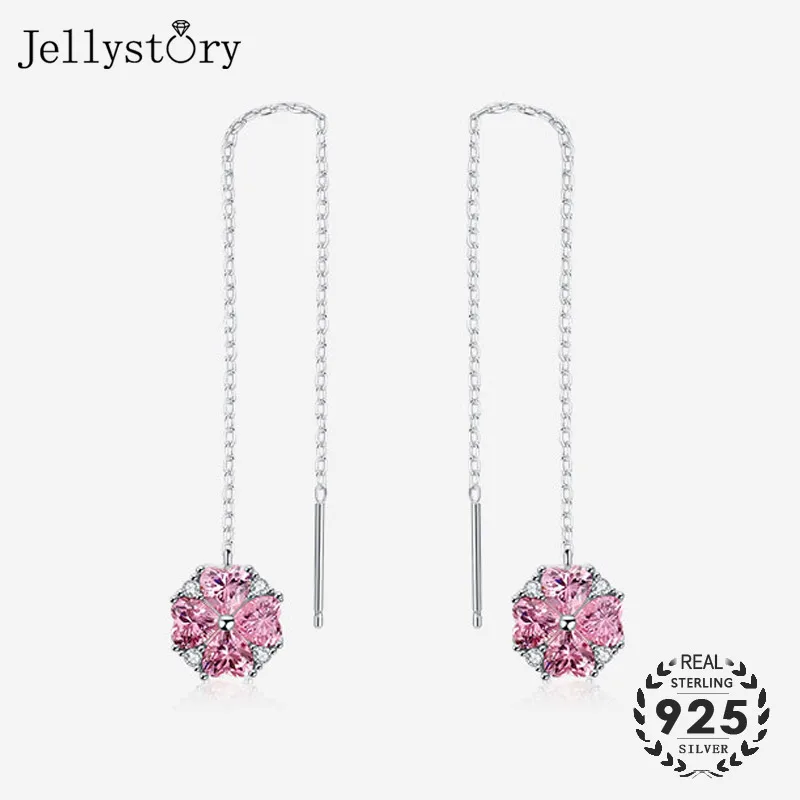 Jellystory корейский стиль 925 сережки из стерлингового серебра вишня в цвету циркона