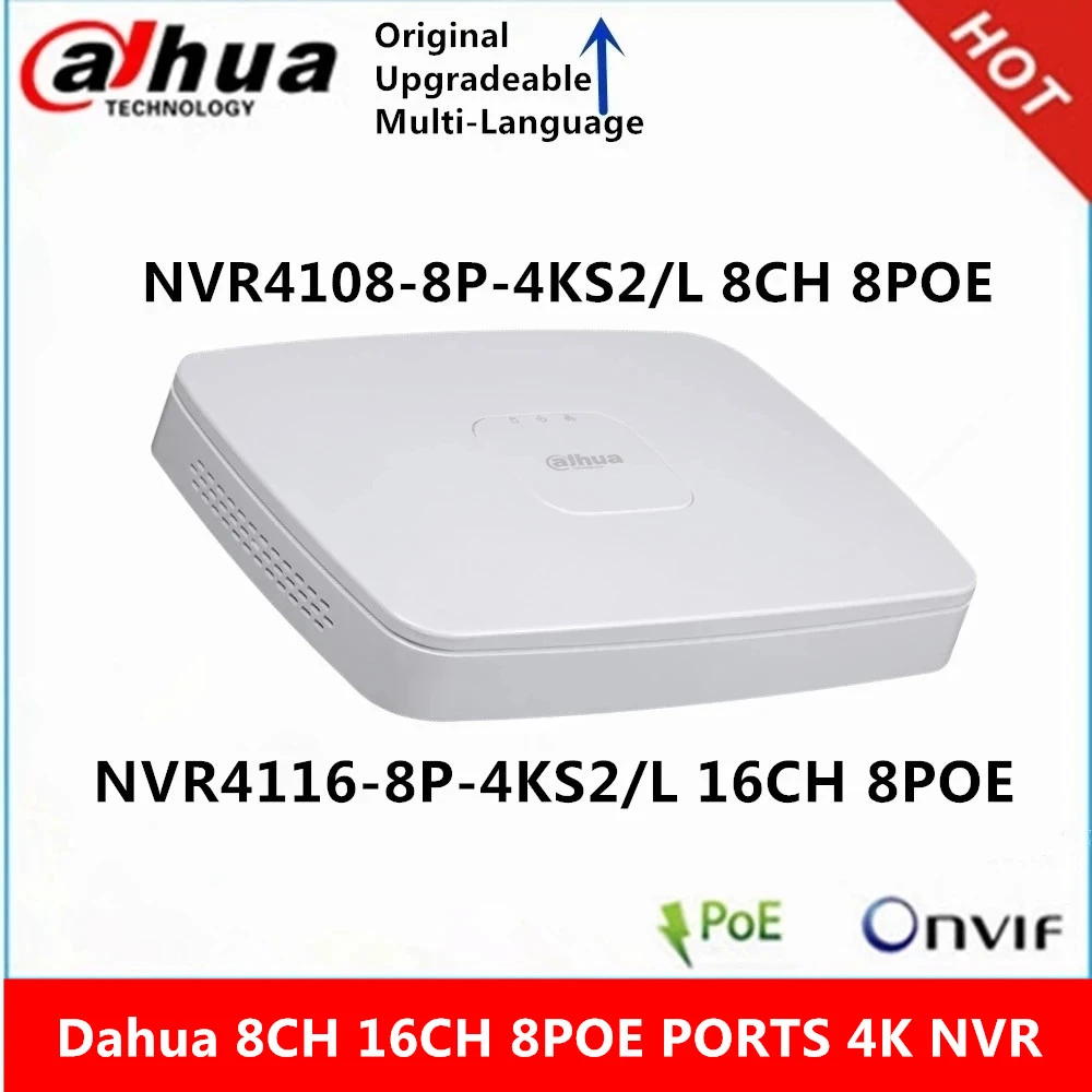 Dahua 4K NVR NVR4108-8P-4KS2/L 8CH with 8 POE NVR4116-8P-4KS2/L 16ch with 8PoE ports Lite Network Video Recorder best cctv camera