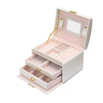

Jewelry Box PU Leather Jewelry Organizer Portable Mirrored Jewelry Storage Case Vintage Gift for Women Girls White 1PC