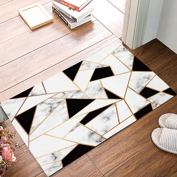

Marble Texture White Black Square Lines Metal Splicing Bath Rugs Non-Slip Doormat Door Mat Bathroom Accessories