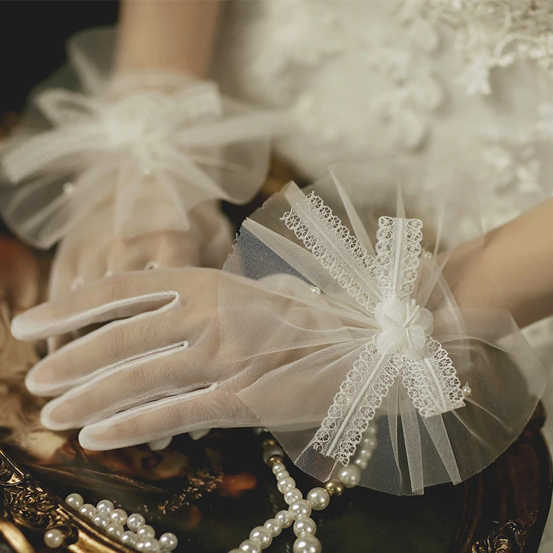 Lace Gloves Women Rhinestone Lace Short Mesh Gloves