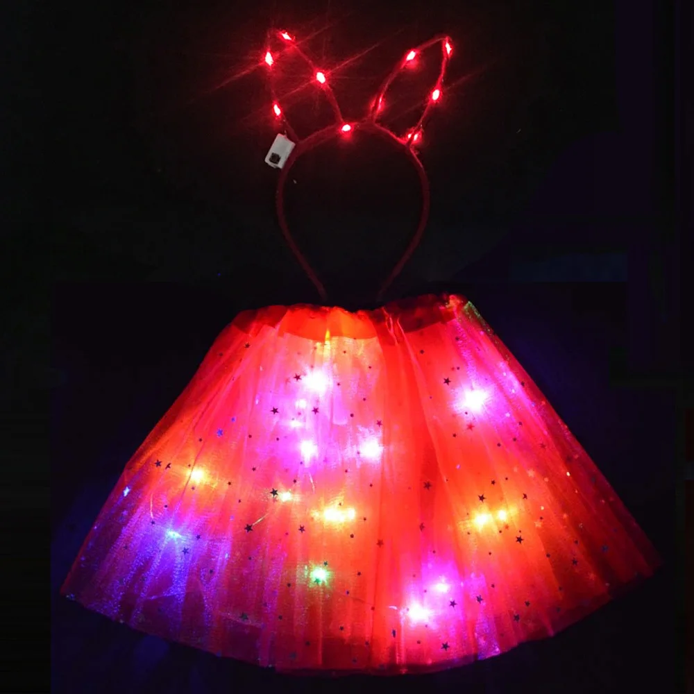 Вечерние, светящиеся светильник, юбка-пачка со звездами комплект с изображением кота, лисы, короны, кролика, подарок на день рождения, Рождественская светодиодная одежда для свадьбы для детей, женщин и девочек - Цвет: 18