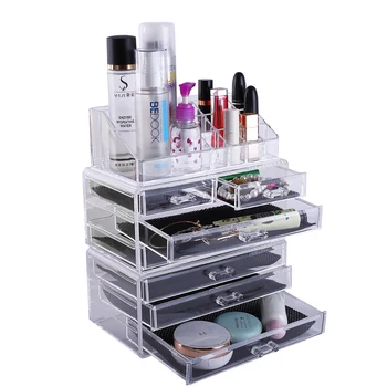 

Fashionable Cosmetics Storage Rack with 2 Small & 5 Large Drawers Transparent Perfect For Female