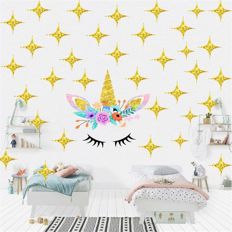 Cute pink Golden dot unicorn wall sticker living room bedroom wall decoration stickers for kids rooms