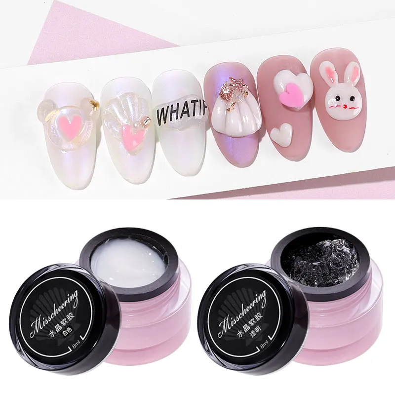 

8ml Sculpture Nail Gel White/Clear Non Sticky 3D Solid Carving UV Gel Glue Soak Off Gel Polish Paste DIY Manicure Nails Designs