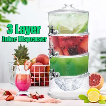 

Juice Dispenser Cold Drink Lemonade Beverage Cooler Holder With 3 Taps 3.5L Large Capacity Container Bar Barware 3 Layers