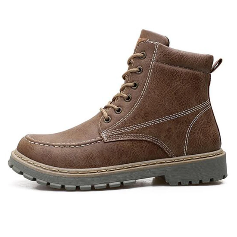 khaki THEAGRANT Autumn Winter Men Shoes Fur PLush Vintage PU Leather Men Boots High Top Dress Combat Ankle Boots Male MBS3005 - Цвет: khaki